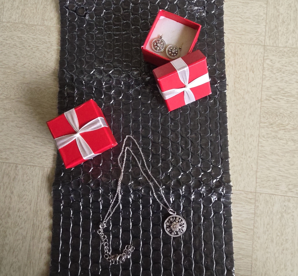 Avon Silver Compass Star Necklace with Matching Earrings